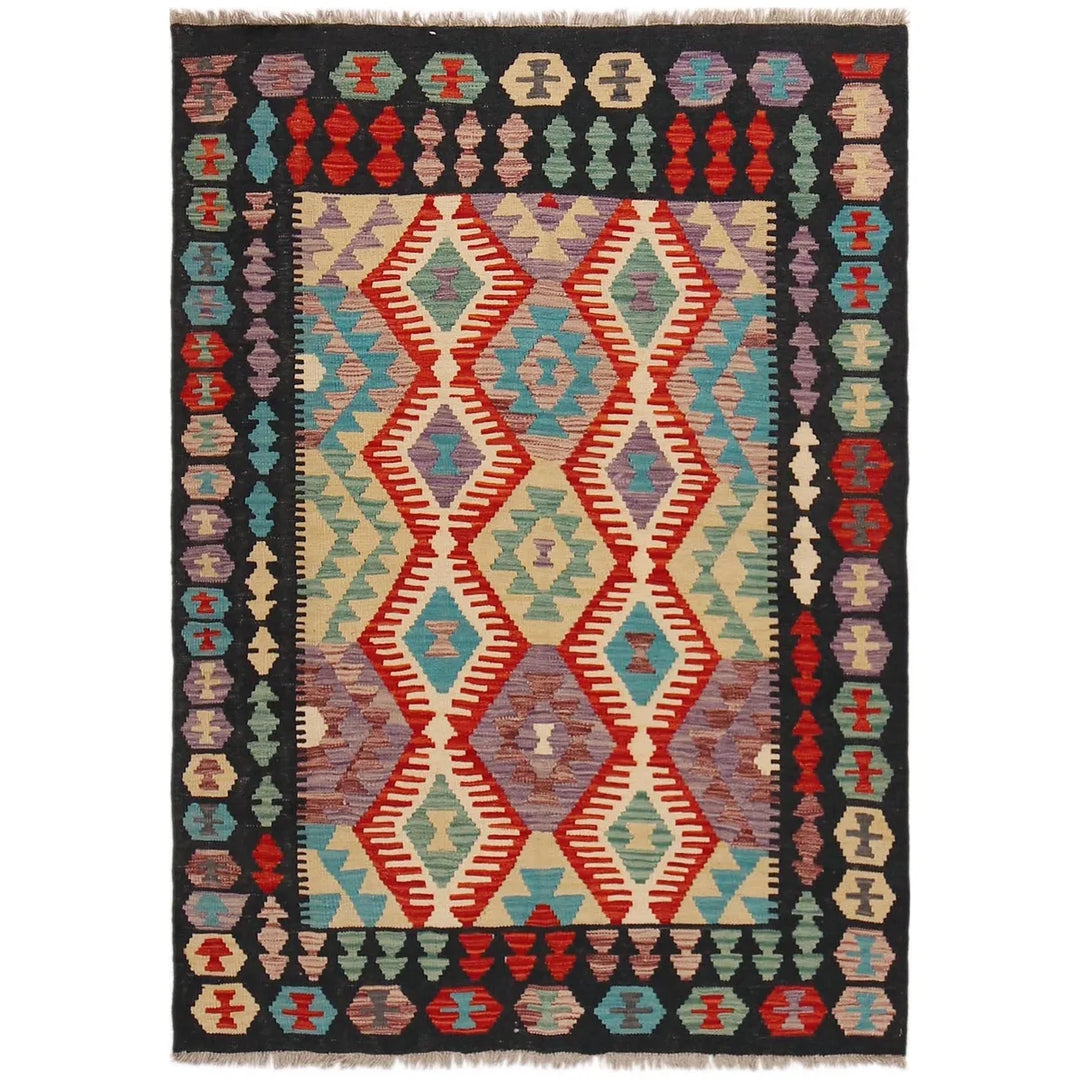 Afghan Kilim Rug 4' 1" x 5' 7" Flat-Weave | No. AL54474