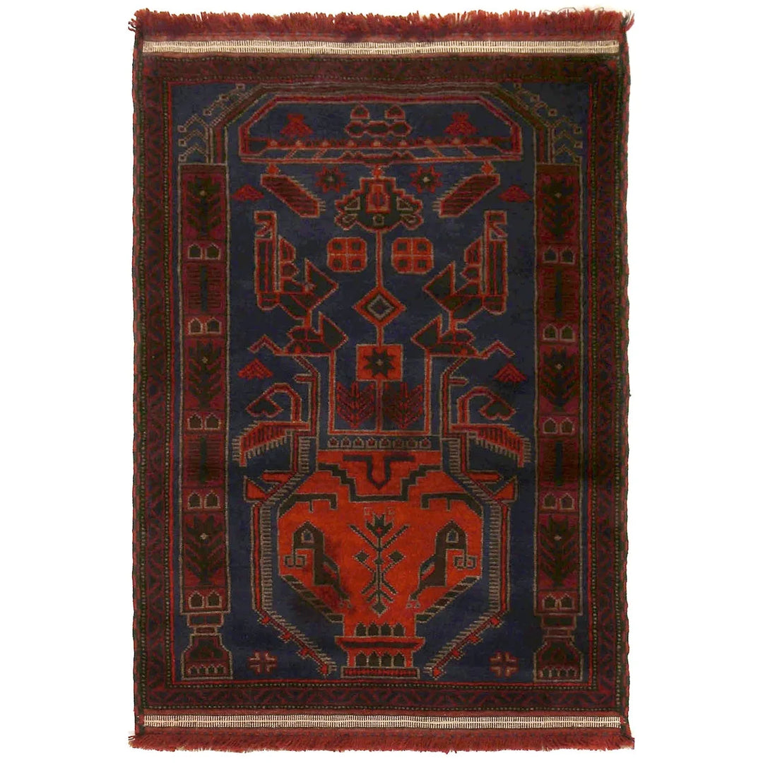Dark Blue Afghan Baluchi Rug 3' 1" x 5' 1" Hand-Knotted | No. AL54480