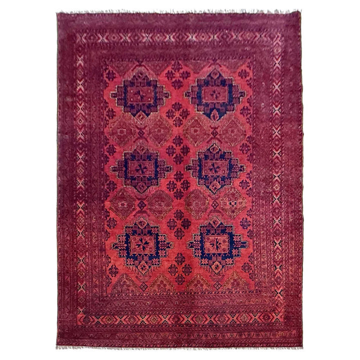 Red Afghan Khal Mohammadi Rug 6' 8" x 9' 2" Hand-Knotted | No. AL54551