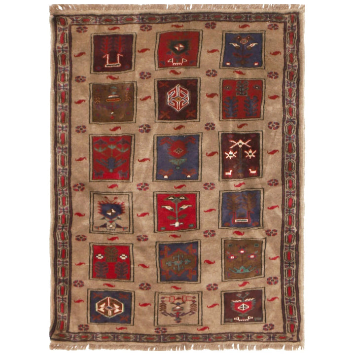 Brown Afghan Baluchi Rug 3' 0" x 4' 0" Hand-Knotted | No. AL54569