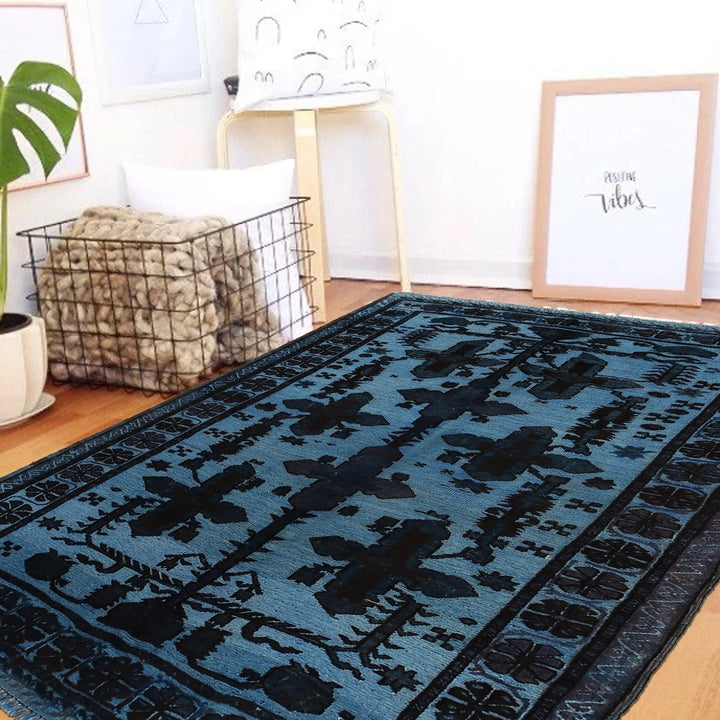Blue Pakistani Overdye Rug 4' 2" x 6' 2" Hand-Knotted | No. AL54596