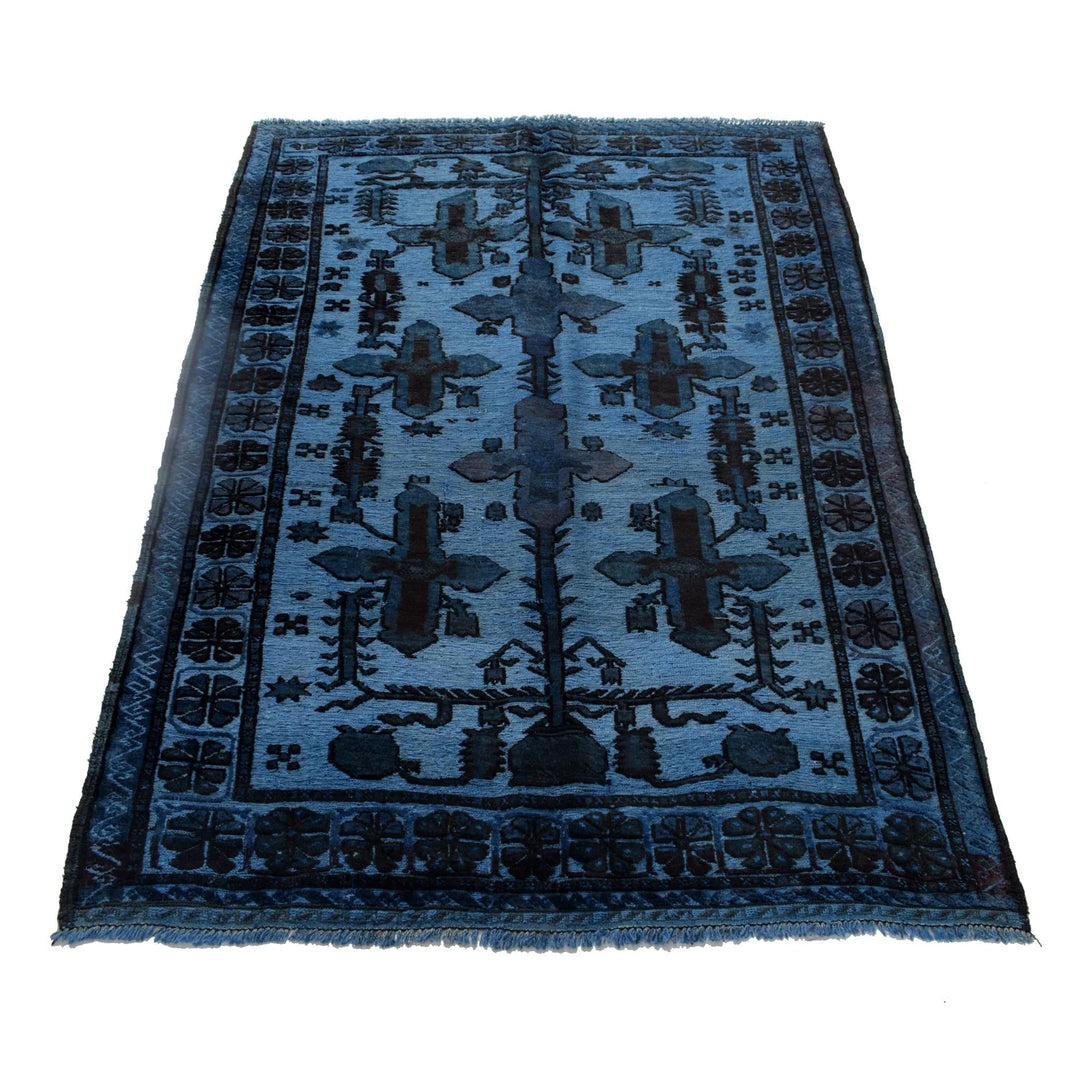 Blue Pakistani Overdye Rug 4' 2" x 6' 2" Hand-Knotted | No. AL54596