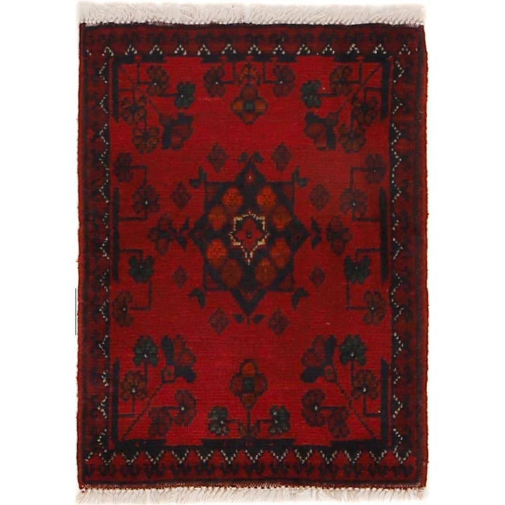 Red Afghan Oriental Doormat 1' 5" x 2' 0" Hand-Knotted | No. AL54600