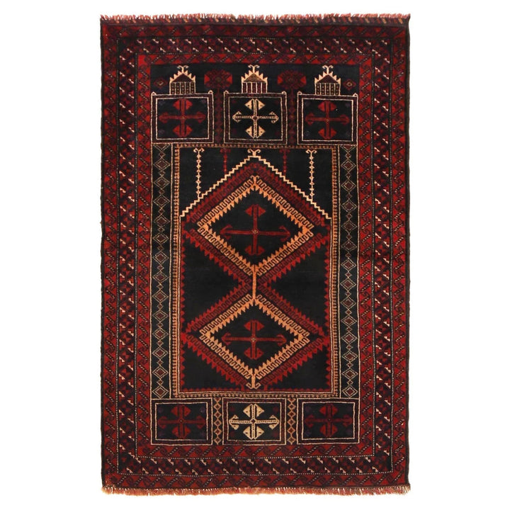 Afghan Prayer Rug 2' 11" x 4' 6" Hand-Knotted | No. AL54624