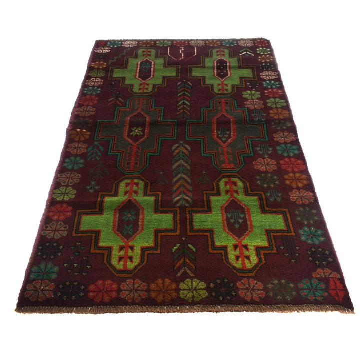 Purple Afghan Baluchi Rug 4' 1" x 6' 6" Hand-Knotted | No. AL54632