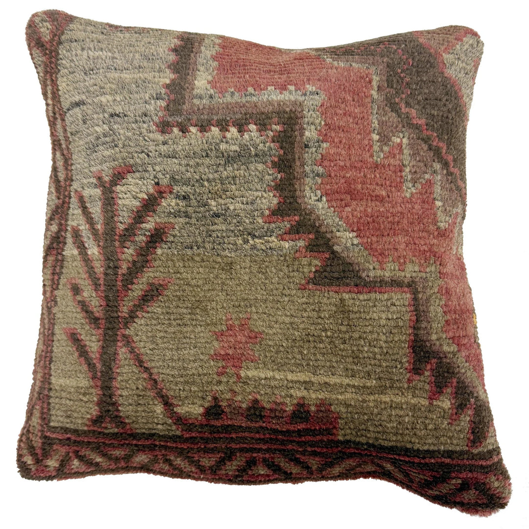 Brown Afghan Overdye Cushion Cover 1' 5" x 1' 5" Hand-Knotted | No. AL546461