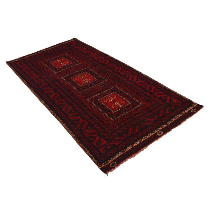 Red Afghan Baluchi Rug 3' 9" x 7' 3" Hand-Knotted | No. AL54673