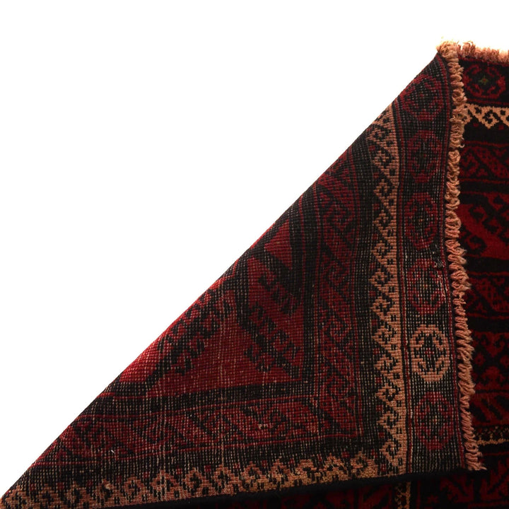 Red Afghan Baluchi Rug 3' 9" x 7' 3" Hand-Knotted | No. AL54673
