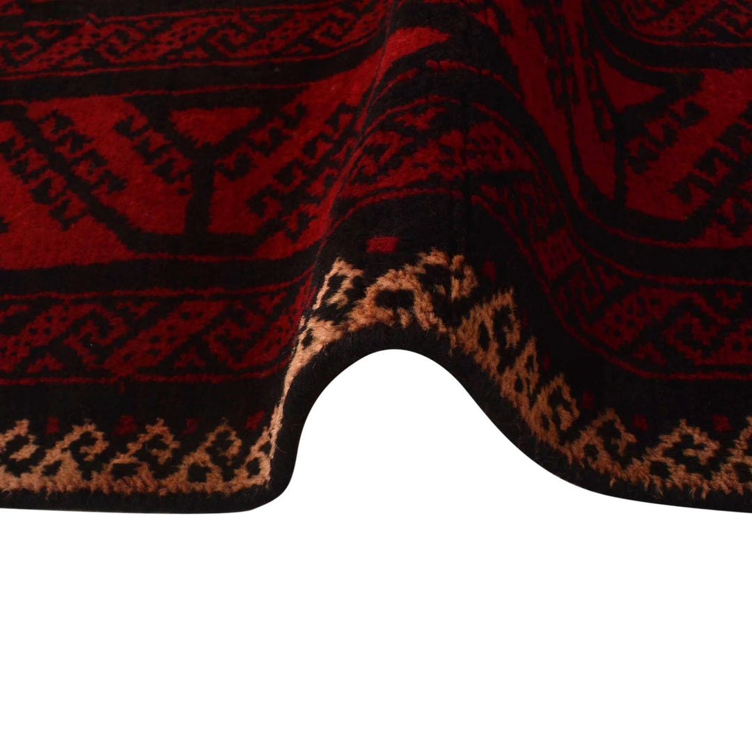 Red Afghan Baluchi Rug 3' 9" x 7' 3" Hand-Knotted | No. AL54673
