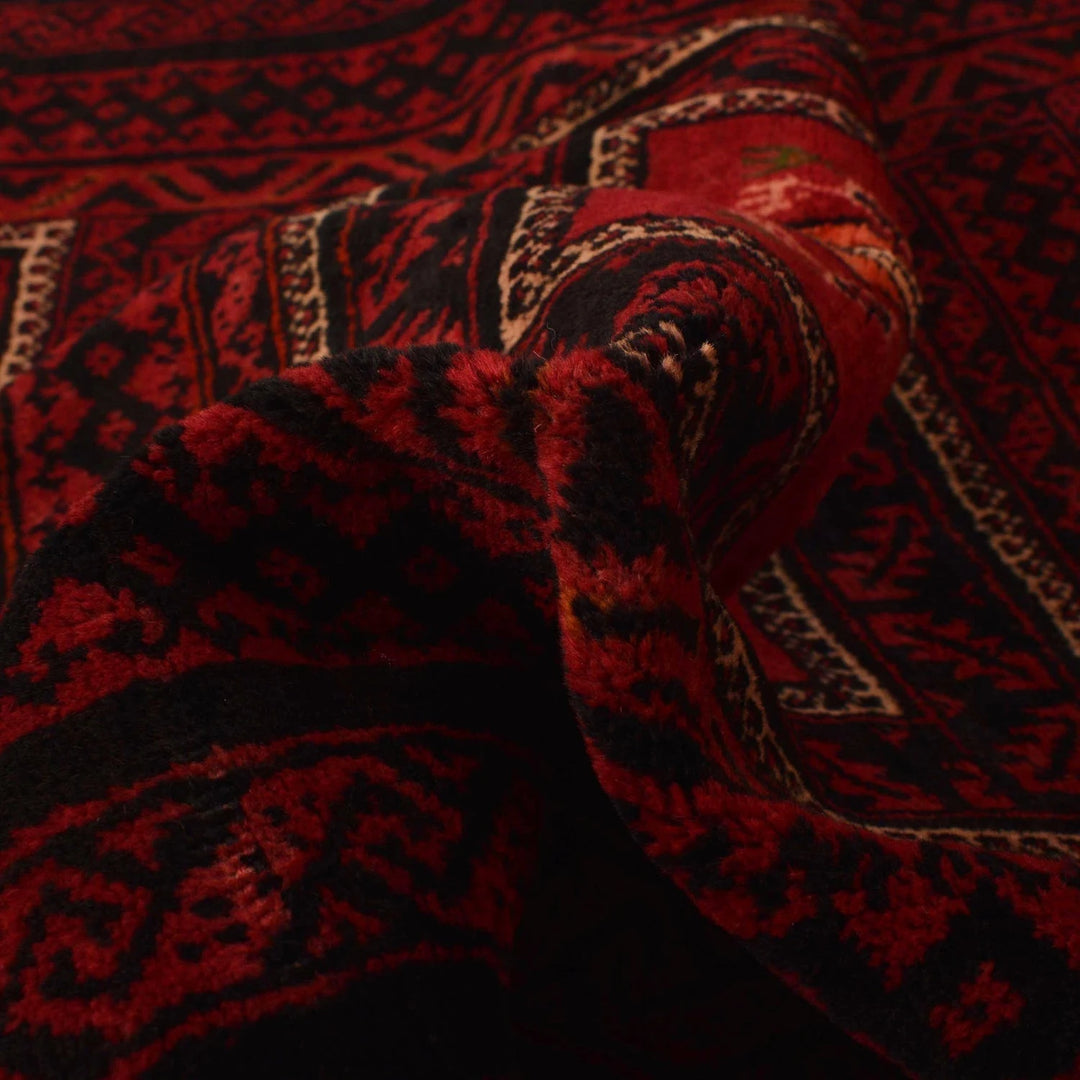 Red Afghan Baluchi Rug 3' 9" x 7' 3" Hand-Knotted | No. AL54673
