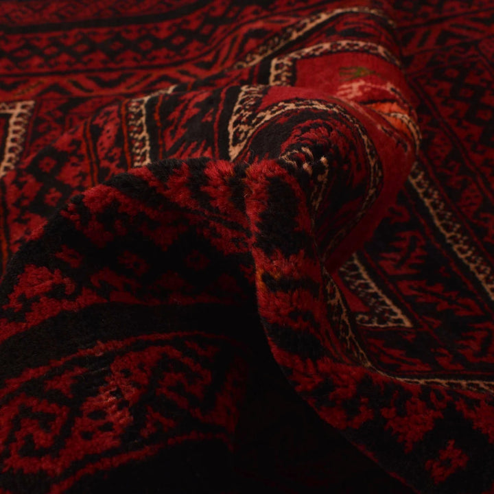 Red Afghan Baluchi Rug 3' 9" x 7' 3" Hand-Knotted | No. AL54673