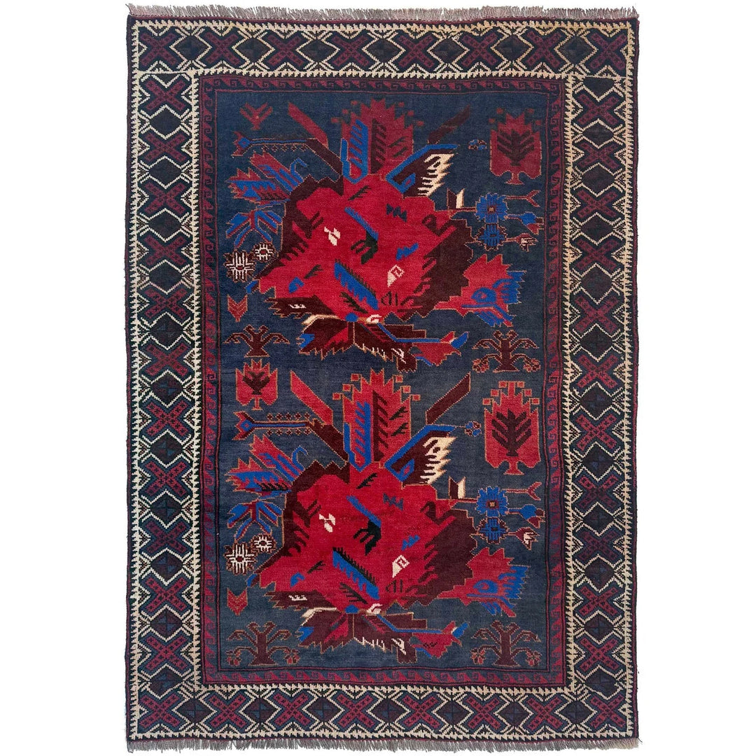 Afghan Baluchi Rug 4' 0" x 5' 6" Hand-Knotted | No. AL54676