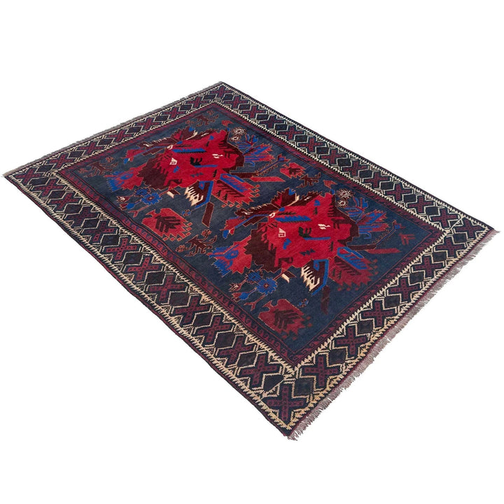 Afghan Baluchi Rug 4' 0" x 5' 6" Hand-Knotted | No. AL54676