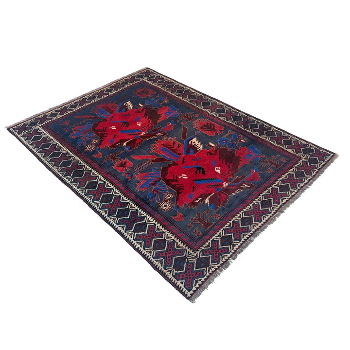 Afghan Baluchi Rug 4' 0" x 5' 6" Hand-Knotted | No. AL54676