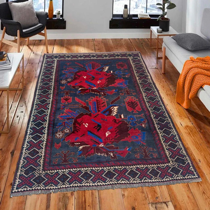 Afghan Baluchi Rug 4' 0" x 5' 6" Hand-Knotted | No. AL54676