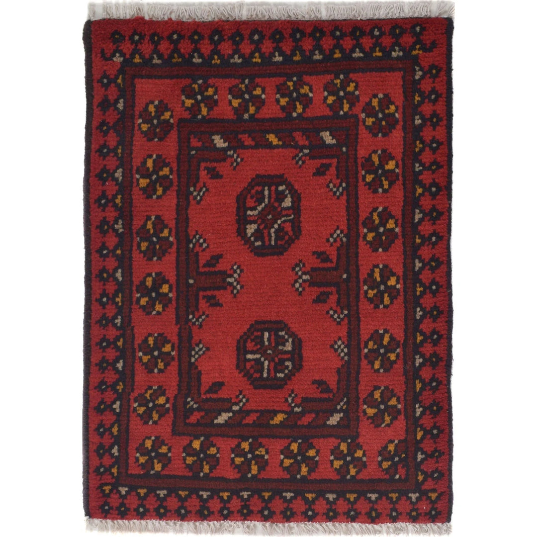 Red Afghan Oriental Rug 1' 7" x 2' 2" Hand-Knotted | No. AL54792
