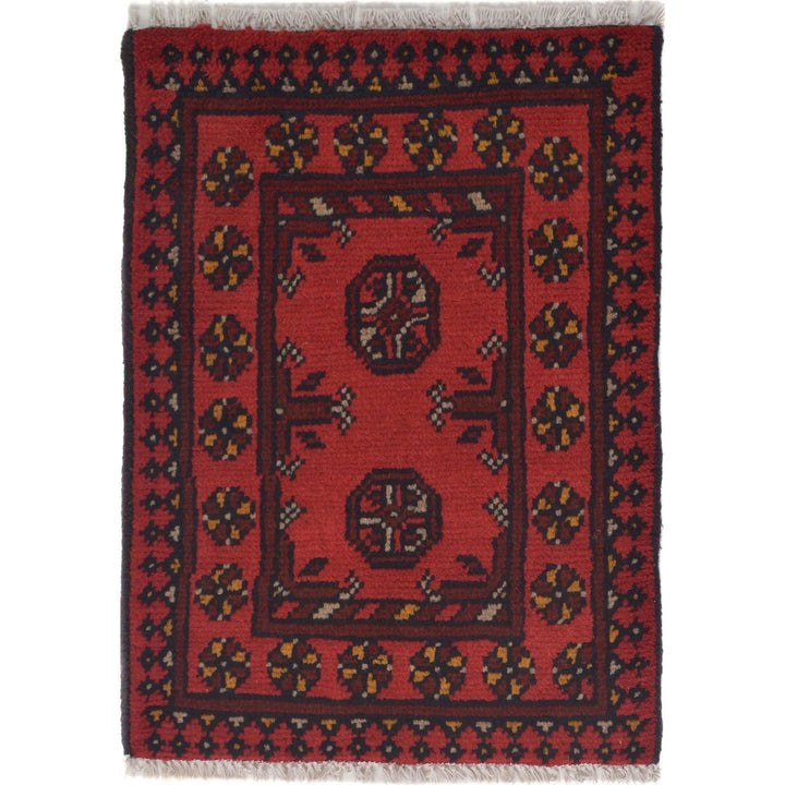 Red Afghan Oriental Rug 1' 7" x 2' 2" Hand-Knotted | No. AL54792