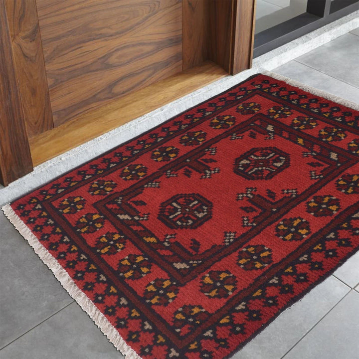 Red Afghan Oriental Rug 1' 7" x 2' 2" Hand-Knotted | No. AL54792