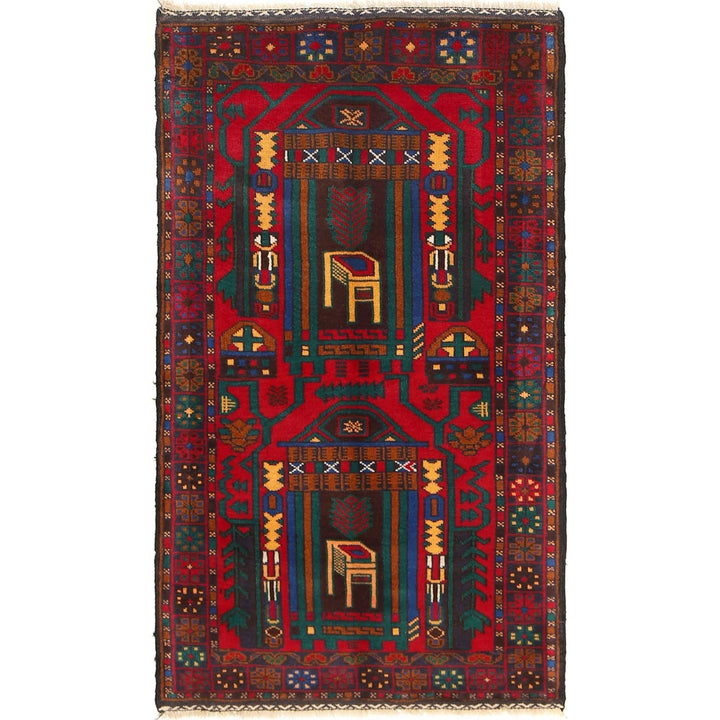 Red Afghan Baluchi Rug 2' 8" x 4' 7" Hand-Knotted | No. AL54808