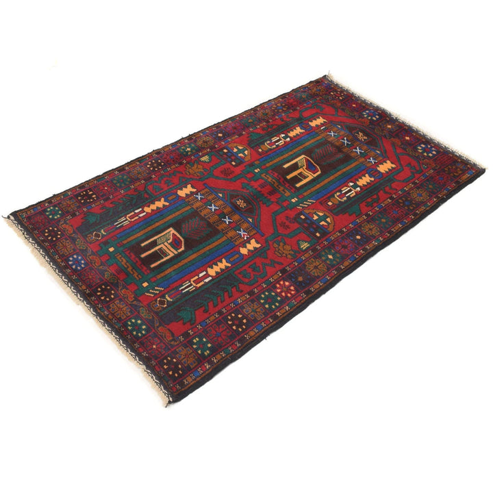Red Afghan Baluchi Rug 2' 8" x 4' 7" Hand-Knotted | No. AL54808