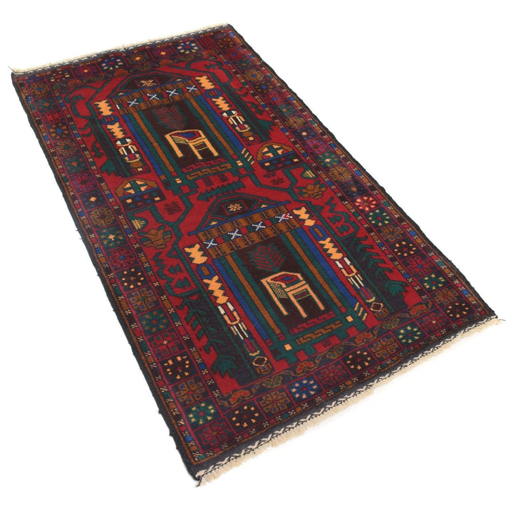 Red Afghan Baluchi Rug 2' 8" x 4' 7" Hand-Knotted | No. AL54808