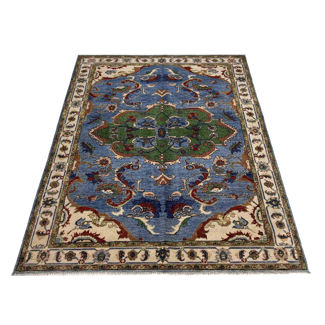 Blue Afghan Kazak Rug 5' 1" x 7' 1" Hand-Knotted | No. AL54845