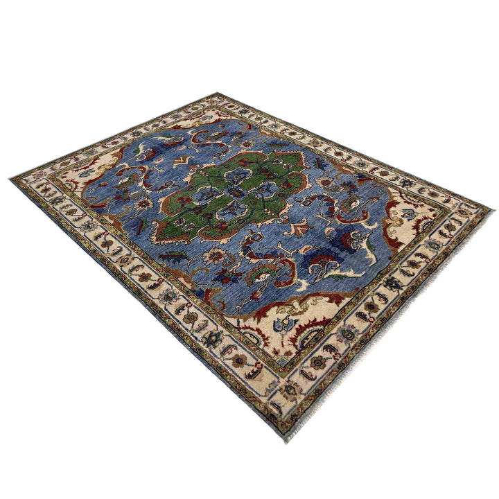 Blue Afghan Kazak Rug 5' 1" x 7' 1" Hand-Knotted | No. AL54845