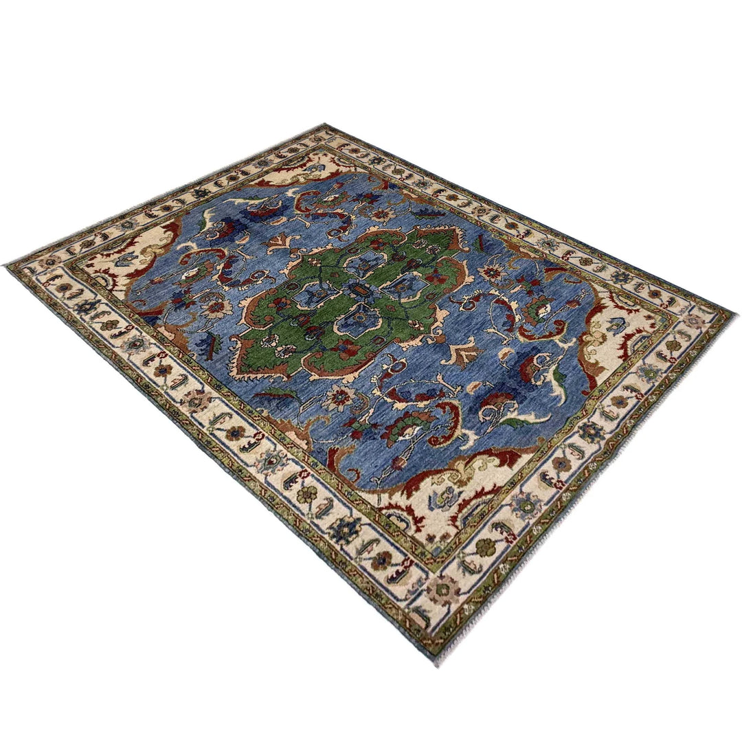 Blue Afghan Kazak Rug 5' 1" x 7' 1" Hand-Knotted | No. AL54845