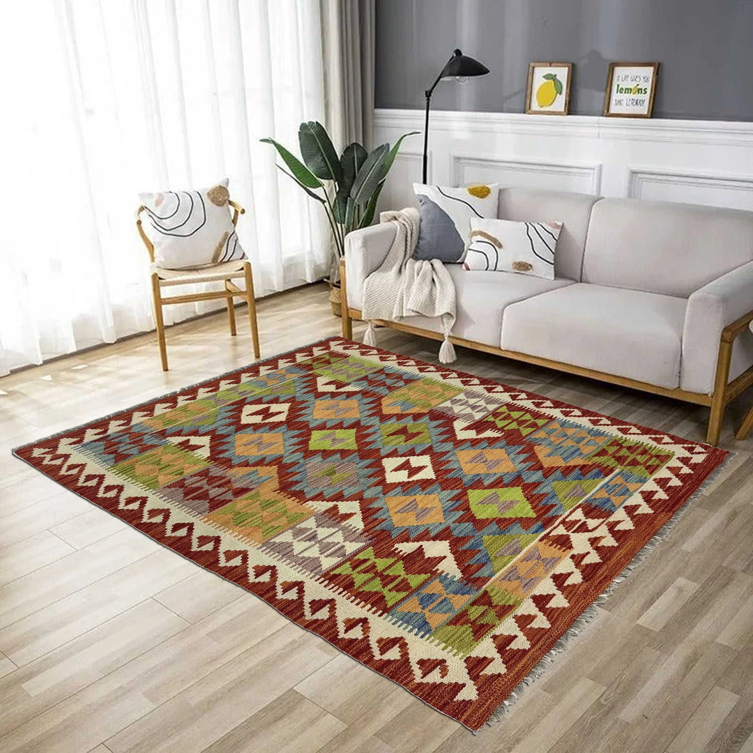 Afghan Kilim Rug 3' 5" x 5' 1" Flat-Weave | No. AL54848