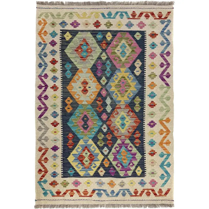Multicolor Afghan Vegetable Kilim Rug 3' 3" x 4' 11" Flat-Weave | No. AL54926