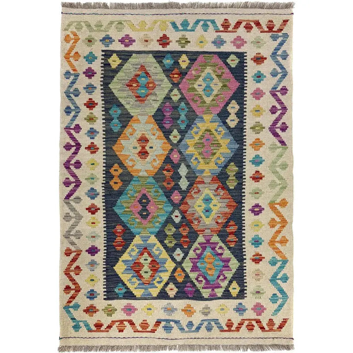 Multicolor Afghan Vegetable Kilim Rug 3' 3" x 4' 11" Flat-Weave | No. AL54926