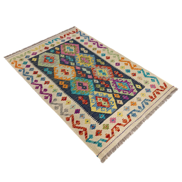 Multicolor Afghan Vegetable Kilim Rug 3' 3" x 4' 11" Flat-Weave | No. AL54926