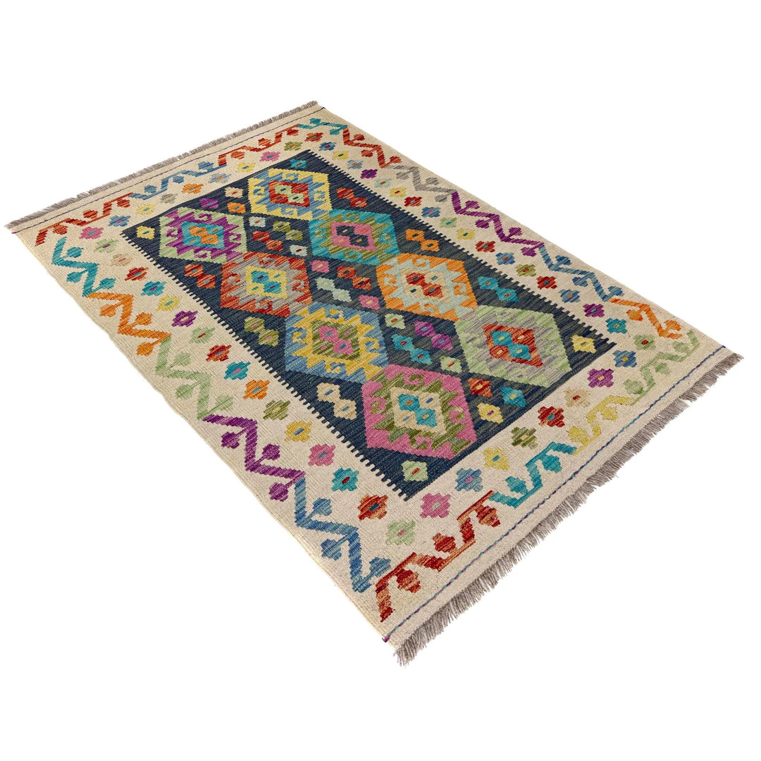 Multicolor Afghan Vegetable Kilim Rug 3' 3" x 4' 11" Flat-Weave | No. AL54926