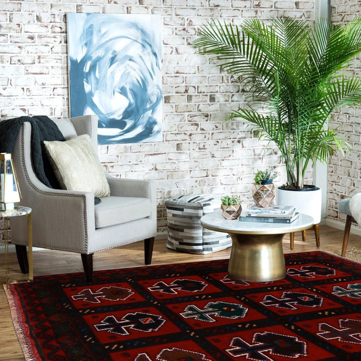 Afghan Baluchi Rug 3' 1" x 4' 2" Hand-Knotted | No. AL55006