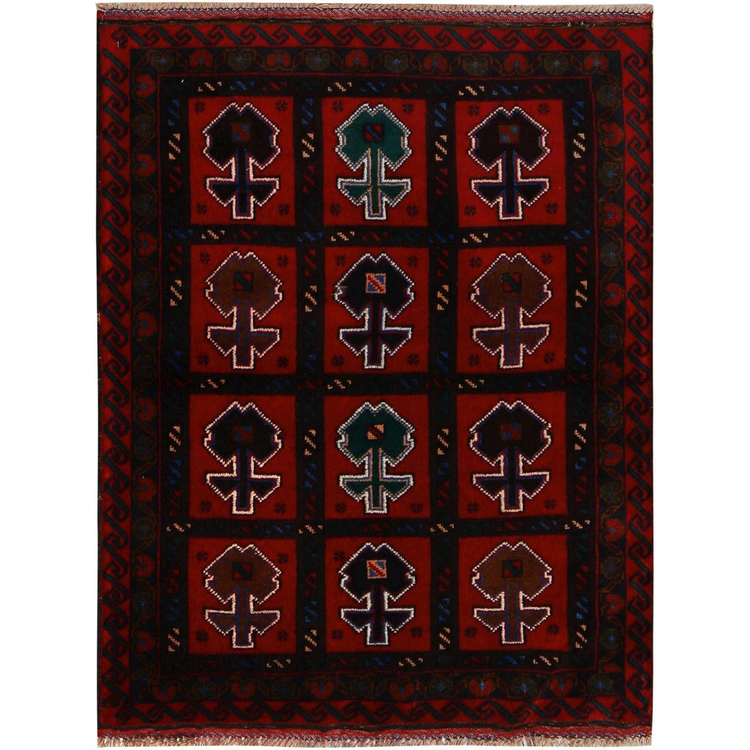 Afghan Baluchi Rug 3' 1" x 4' 2" Hand-Knotted | No. AL55006