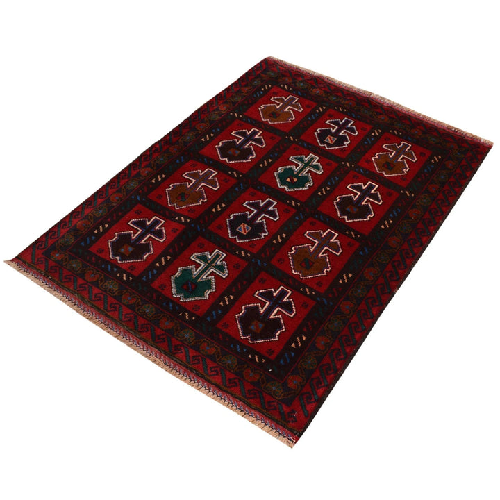 Afghan Baluchi Rug 3' 1" x 4' 2" Hand-Knotted | No. AL55006