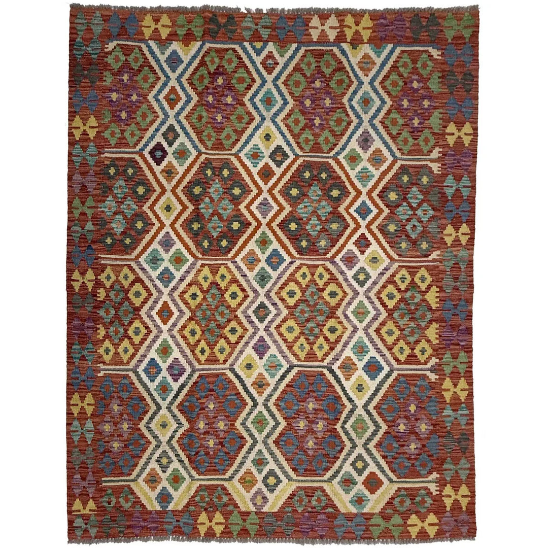 Afghan Vegetable Kilim Rug 4' 11" x 6' 5" Flat-Weave | No. AL55044