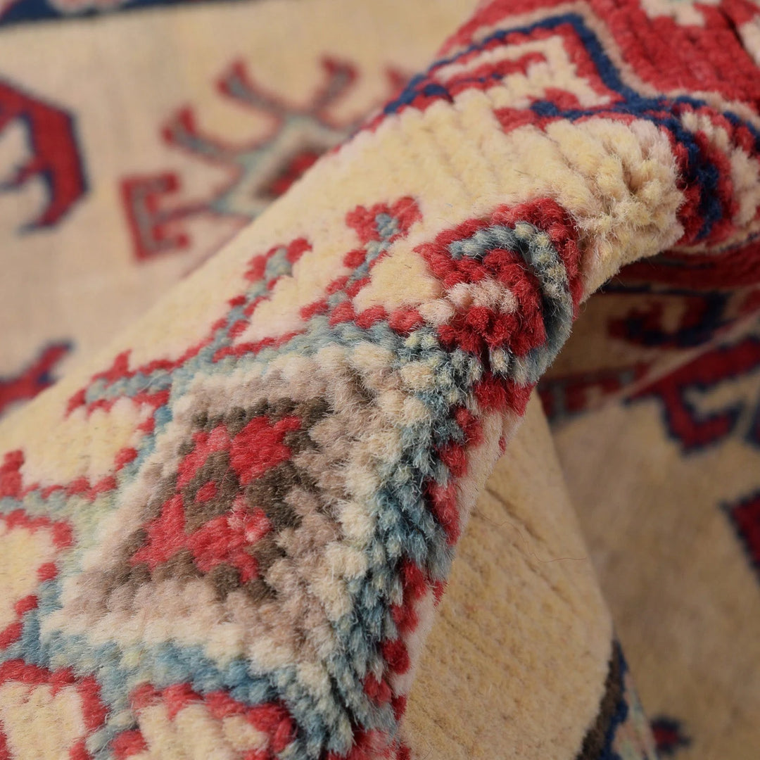 Ivory Afghan Kazak Rug 2' 10" x 4' 2" Hand-Knotted | No. AL55062