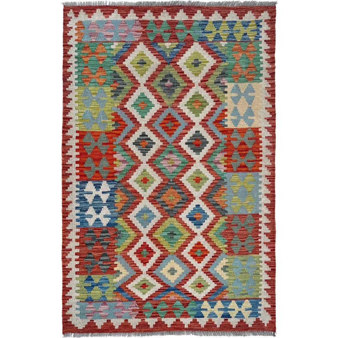 Afghan Vegetable Kilim Rug 3' 3" x 4' 11" Flat-Weave | No. AL55065