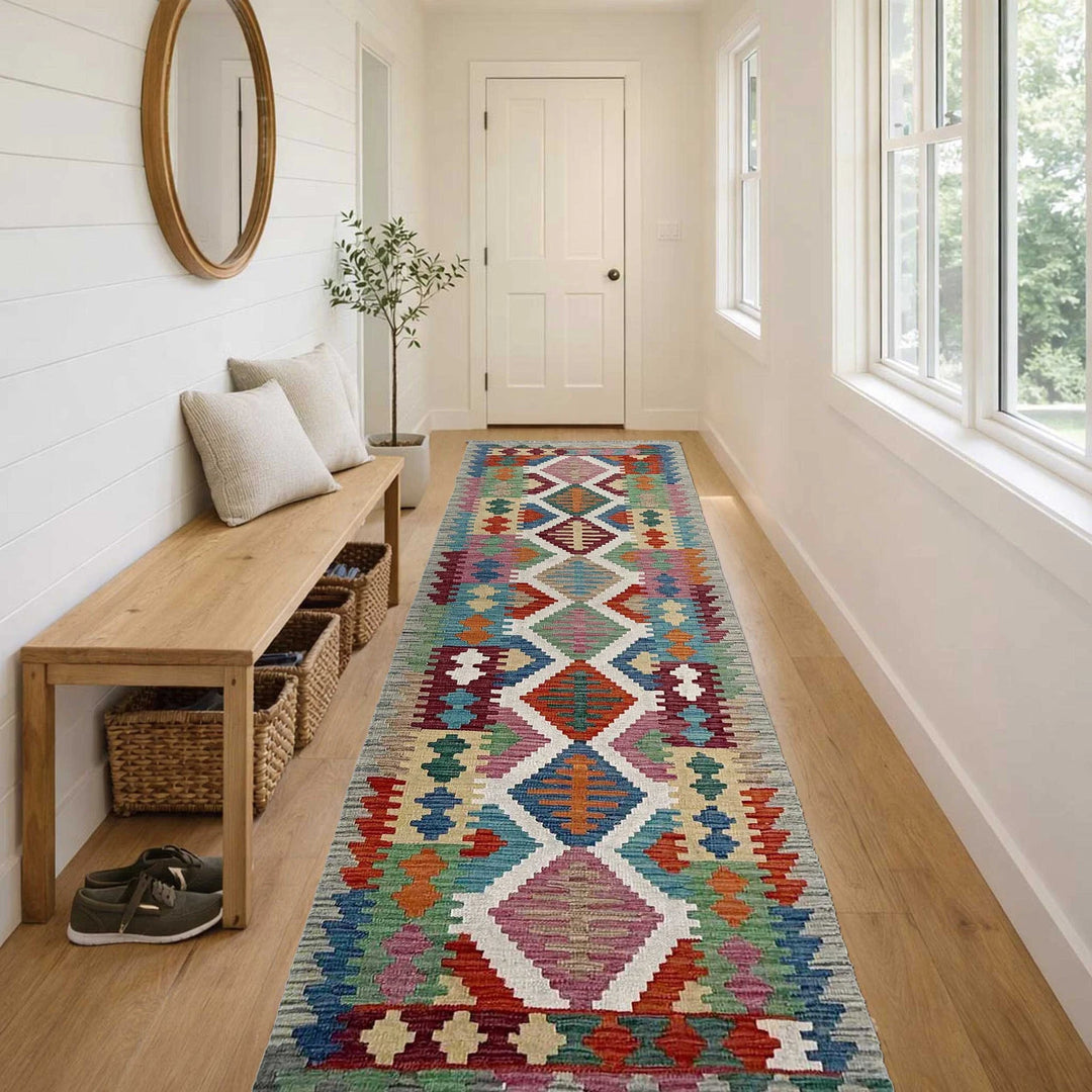 Afghan Vegetable Kilim Rug 2' 6" x 9' 10" Flat-Weave | No. AL550651