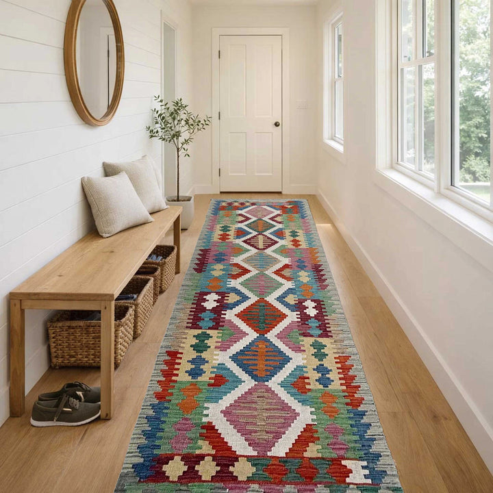 Afghan Vegetable Kilim Rug 2' 6" x 9' 10" Flat-Weave | No. AL550651