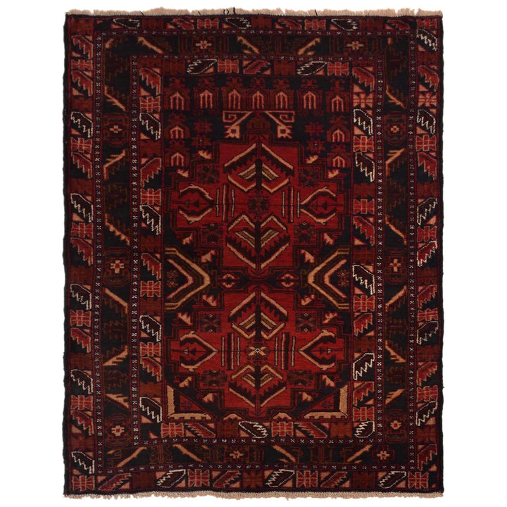 Red Afghan Prayer Rug 3' 1" x 4' 6" Hand-Knotted | No. AL55081