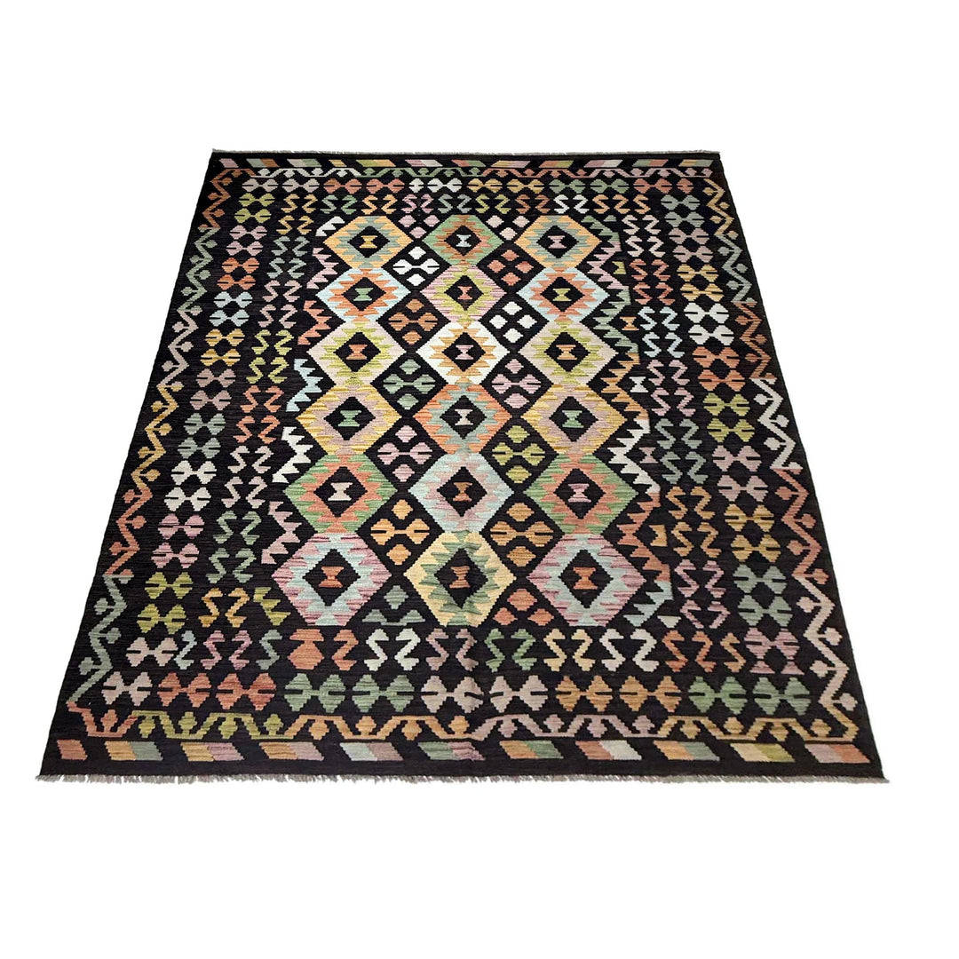 Afghan Vegetable Kilim Rug 6' 7" x 9' 9" Flat-Weave | No. AL550983