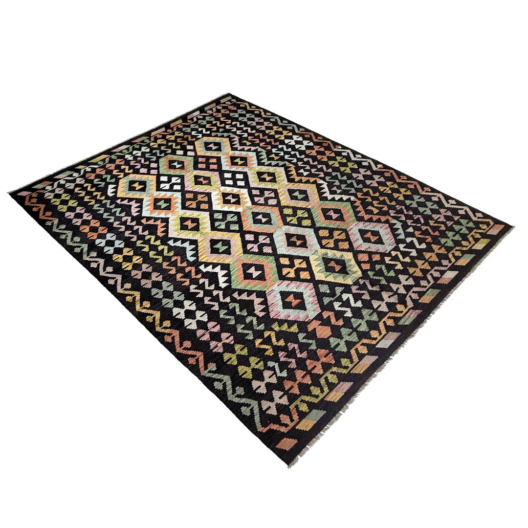 Afghan Vegetable Kilim Rug 6' 7" x 9' 9" Flat-Weave | No. AL550983
