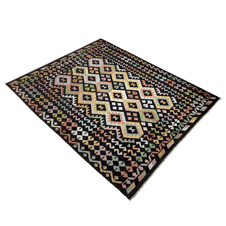 Afghan Vegetable Kilim Rug 6' 7" x 9' 9" Flat-Weave | No. AL550983