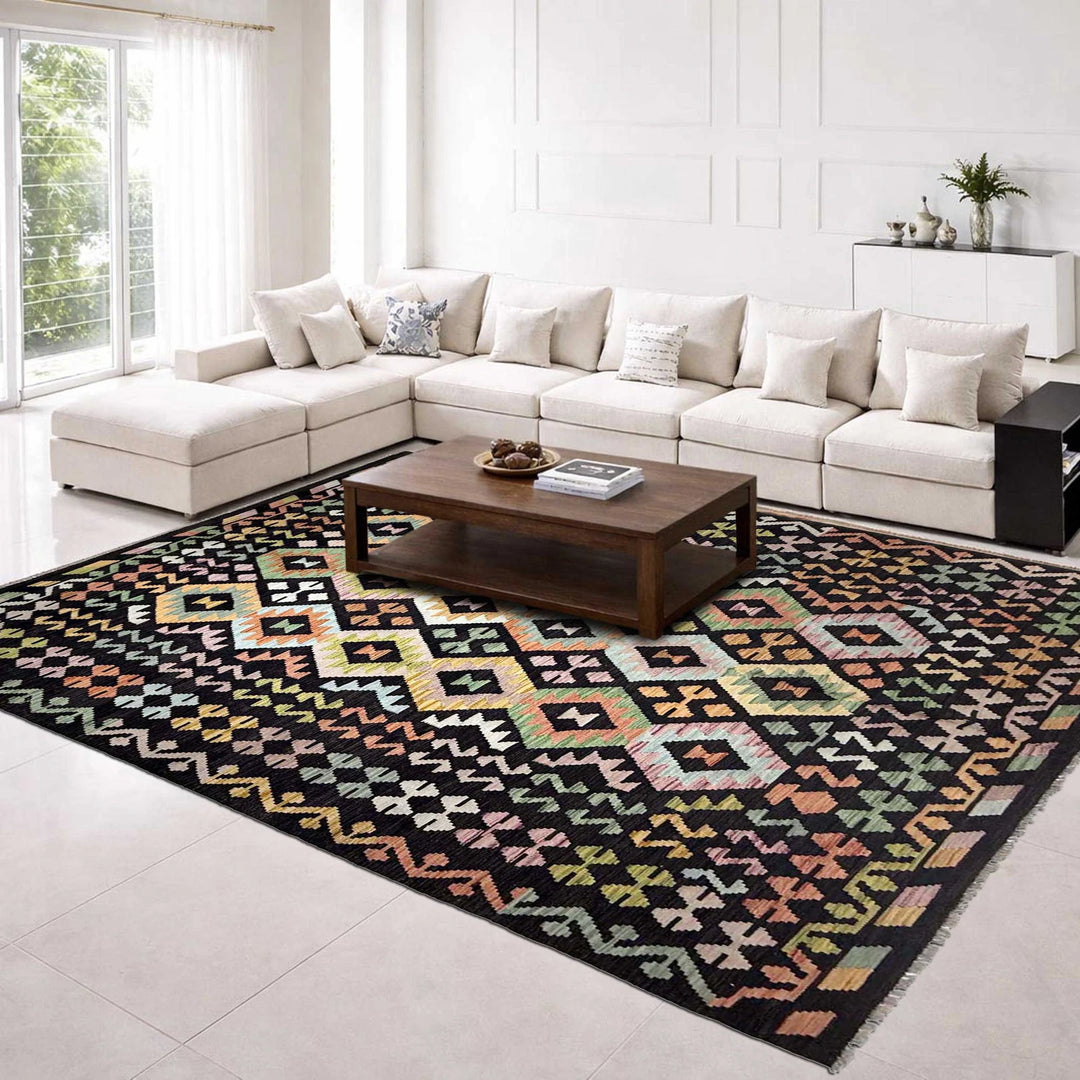 Afghan Vegetable Kilim Rug 6' 7" x 9' 9" Flat-Weave | No. AL550983