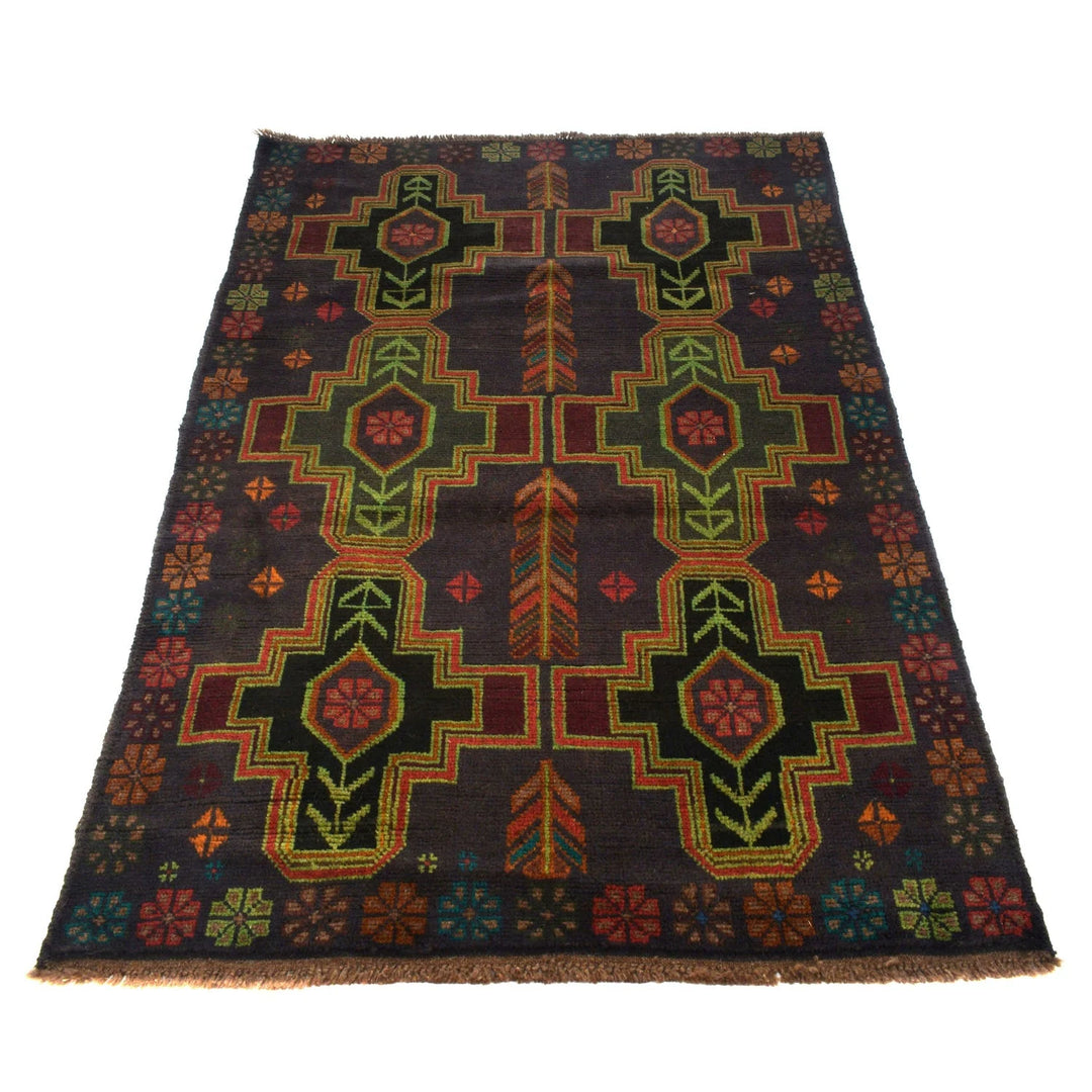 Black Afghan Baluchi Rug 4' 1" x 6' 3" Hand-Knotted | No. AL55098