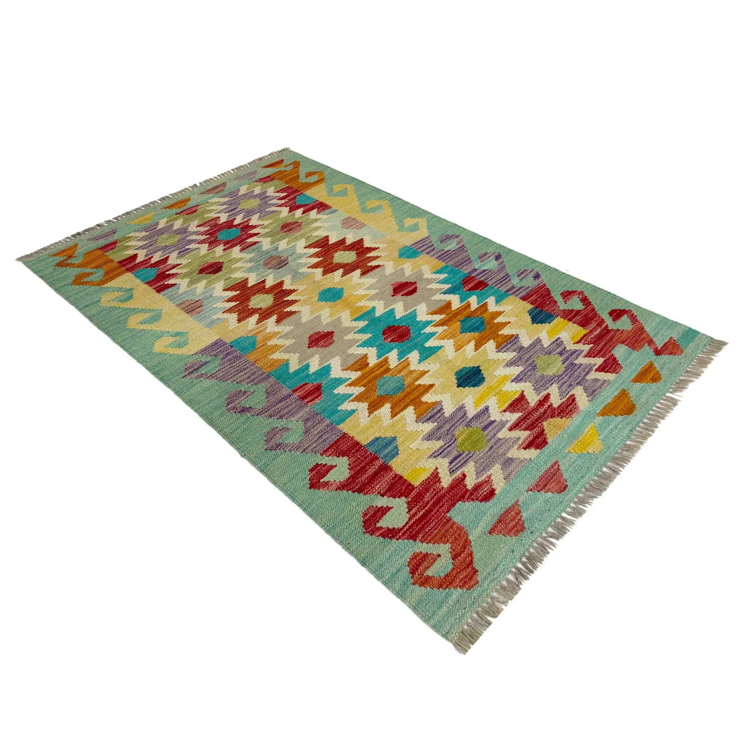 Afghan Vegetable Kilim Rug 2' 7" x 4' 1" Flat-Weave | No. AL551293