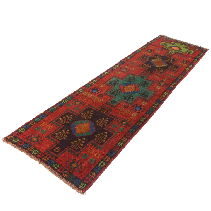 Red Afghan Baluchi Rug 2' 7" x 9' 3" Hand-Knotted | No. AL55161