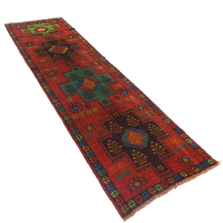 Red Afghan Baluchi Rug 2' 7" x 9' 3" Hand-Knotted | No. AL55161